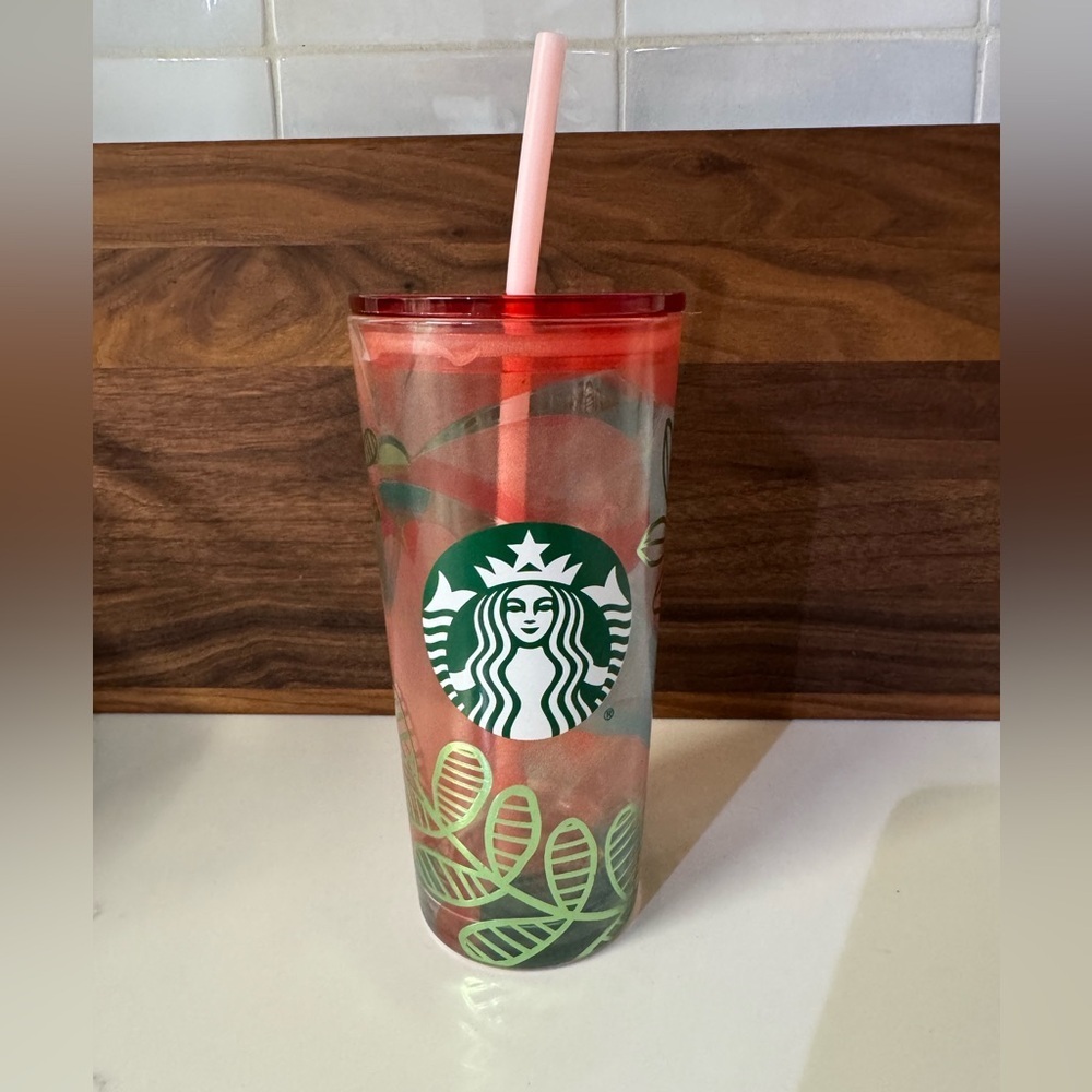 Starbucks Coral Floral Cold Cup Glass Tumbler from the Spring 2020 collection
